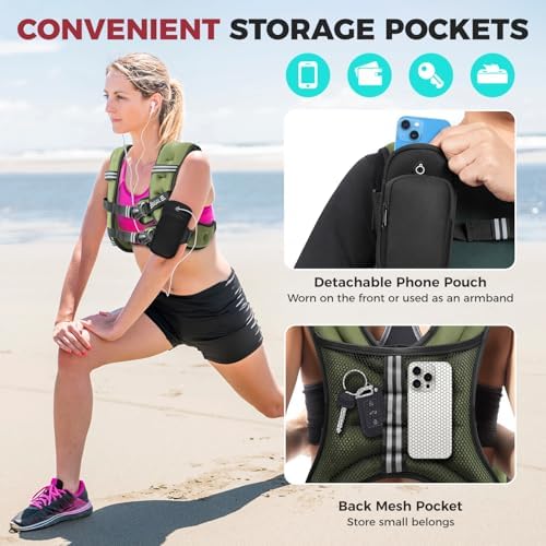 BAGAIL Weighted Vest, 5lbs/10lbs/12lbs/15lbs/20lbs/25lbs/30lbs Weight Vest with Detachable Pouch, Rucking Vest for Women, Men, Walking, Weight Loss, Training, Running