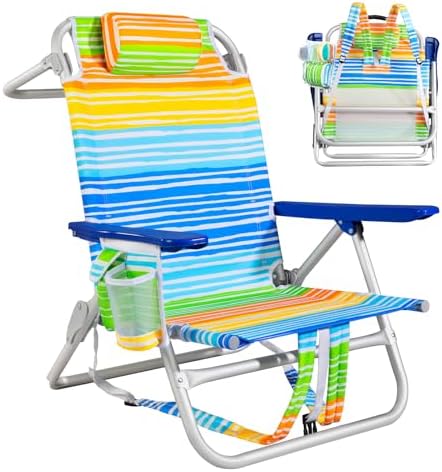 Rainbow Beach Chair for Adults | Folding | Heavy Duty | Adjustable Lay Flat, Lightweight | Outdoor