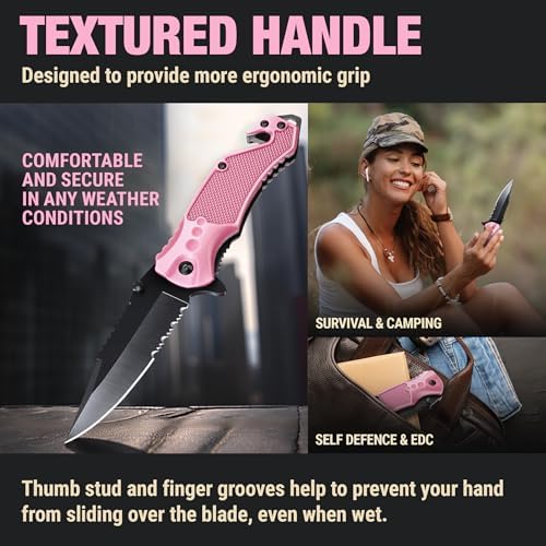 GOOD WORKER Legal Pink Pocket Knife for Women Self Defense - 2.95” Serrated Folding Blade Knives - Cute Girl Tool - Gifts Idea for Her - Perfect for Gilfriend Wife Woman - Gifts for Mother 6680 P