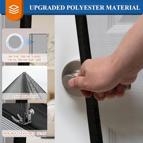 MAGZO Magnetic Screen Door Mesh 36'' x 80'', Reversible Left Right Offset Opening, Upgraded Polyester Material, Cat Friendly, Netting for Sliding Glass/Patio Doors, Annoying Creatures-Resistant, Black