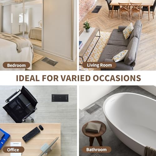 Floor Register 4x10 Inches - Heavy Duty Walkable Steel Floor Vents - Ease Adjust Air Flow Direction Floor Registers - Satin Nickel Floor Vent Covers - Boston Design Air Vents for Home