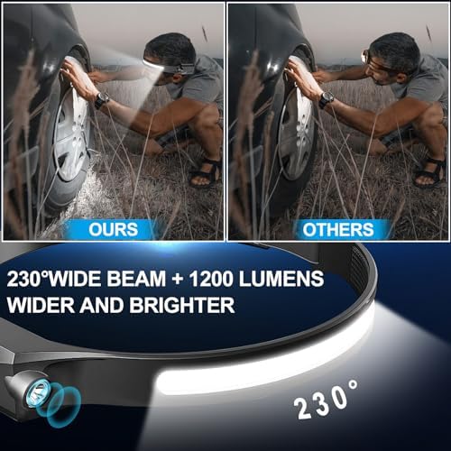 Headlamp Rechargeable 4Pack, 6 Mode Headlamps for Adults 1200Lumens LED Headlamp with Motion Sensor,230°COB Wide Beam Headlight Bright Headlamps Flashlight for Camping Accessories Gear, Hiking,Running