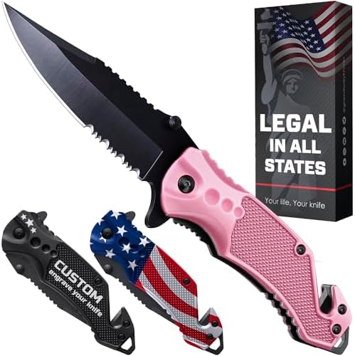 GOOD WORKER Legal Pink Pocket Knife for Women Self Defense - 2.95” Serrated Folding Blade Knives - Cute Girl Tool - Gifts Idea for Her - Perfect for Gilfriend Wife Woman - Gifts for Mother 6680 P