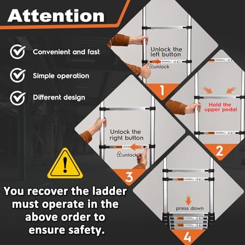 Telescoping Ladder, SocTone 20.3 FT Aluminum Lightweight Extension Ladder with Wheels and Stabilizer Bar, Heavy Duty 330lbs Max Capacity, Multi-Purpose Collapsible Ladder for RV or Outdoor Work