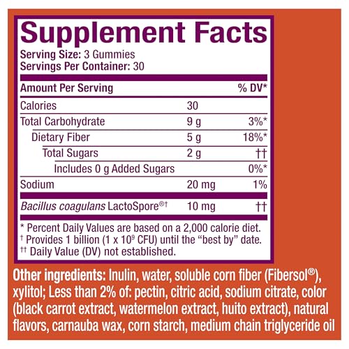 Metamucil Fiber Gummies for Adults with Probiotics for Bloating Relief, No Sugar Added Strawberry Kiwi BlackBerry Flavors, 5g Prebiotic Plant Based Fiber Supplement Blend, 90 Count