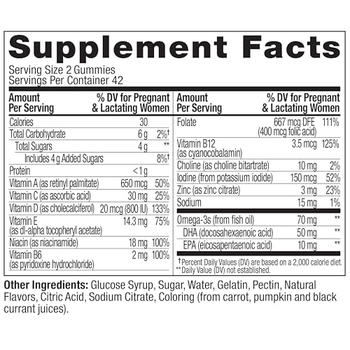 OLLY Essential Prenatal Gummy Multivitamin, Folic Acid, Vitamin D, Omega 3 DHA, Supports Healthy Growth and Brain Development, Citrus Berry - 84 Count