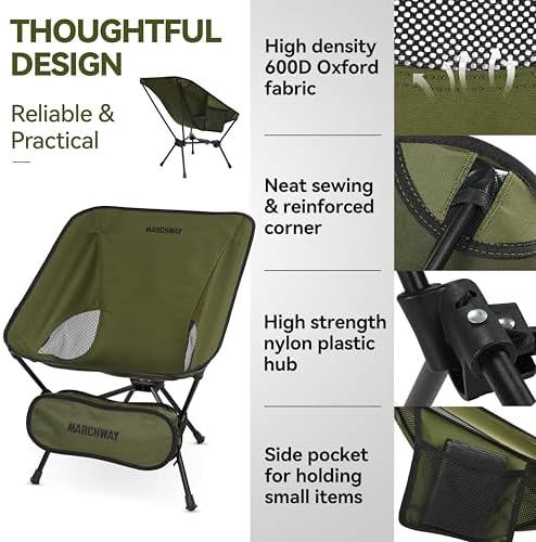 MARCHWAY Lightweight Folding Camping Chair with Spring Lock, Stable Compact Portable for Outdoor Camp, Travel, Beach, Picnic, Festival, Hiking, Backpacking (Lowback Green)
