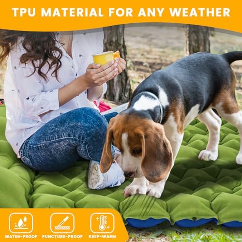 Camping Sleeping Pad, 4in Thick Ultralight Inflatable Camping Mat with Pillow, Built-in Foot Pump Sleeping Mat, Wide Compact Camping Pad for Travel Tent Hiking Backpacking Trip Car Camp Gear