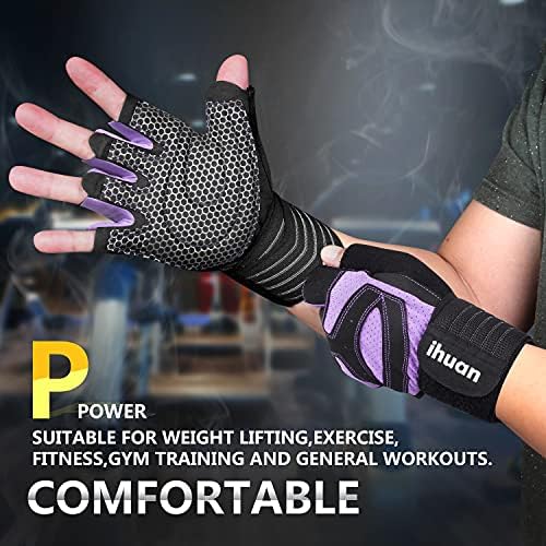 ihuan Ventilated Weight Lifting Gym Workout Gloves with Wrist Wrap Support for Men & Women, Full Palm Protection, for Weightlifting, Training, Fitness, Hanging, Pull ups