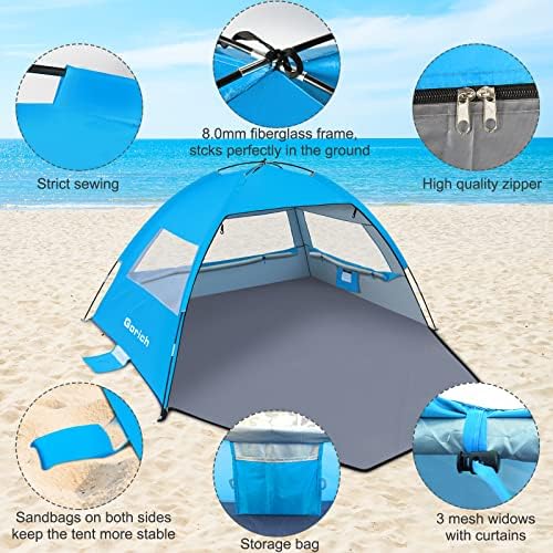 Gorich Beach Tent Sun Shelter for 3/4-5/6-7/8-10 Person with UPF 50+ UV Protection, Lightweight & Easy Setup Beach Shade Canopy, Portable Beach Shade Tent Beach Cabana