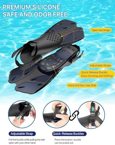 Snorkeling Gear for Adults Men Women,4 in 1 Snorkel Set with Panoramic View Diving Mask Anti-Fog Anti-Leak,Dry Top Snorkel,Fins and Travel Bag for Swimming,Snorkeling and Travel Diving