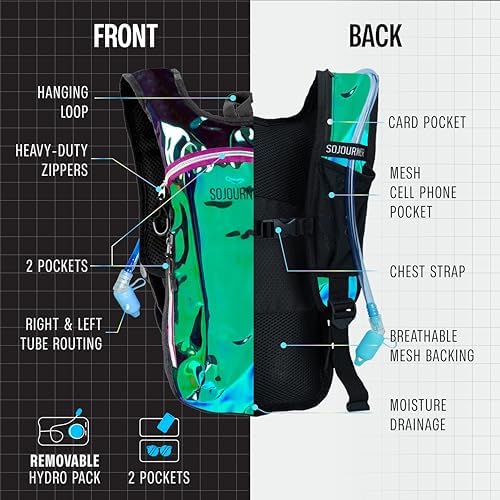 Sojourner Rave Hydration Pack - Hydration Backpack - Hydropack with 2L Bladder - Water Backpack for Festivals, Hiking, Running, Biking and More