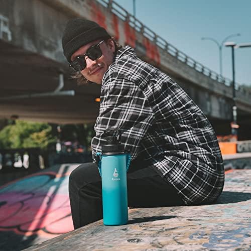 Farsea Insulated Water Bottle With Paracord Handle, Protective Boot and 2 Lids (Straw Lid & Spout Lid), Stainless Steel Water Bottle Wide Mouth, Double Wall Sweat-Proof BPA-Free, 32 oz
