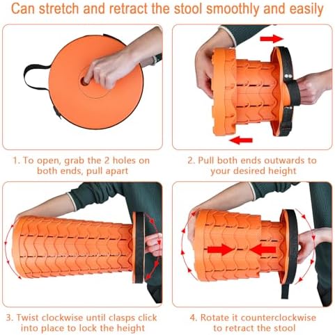Boreeman Upgraded Folding Stool Lightweight Yet More Sturdy with Load Capacity 400lbs Portable Collapsible Stool for Camping Fishing Hiking BBQ (All Orange)