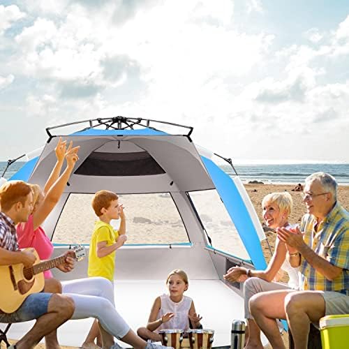 Oileus XX-Large Beach Tent Sun Shelter for 5-6 Person Portable Sun Shade Instant Pop Up Tent for Beach with Carrying Bag, Stakes, 6 Sand Pockets, Anti UV for Fishing Hiking Camping Blue