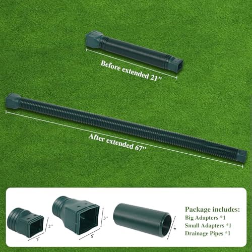 1 Pack Flexible Gutter Downspout Extensions Extendable from 21" to 67", Downspout Extender Comes with Adapters, Thickened Down spout Drain Extension for Rainwater Drainage(Green)