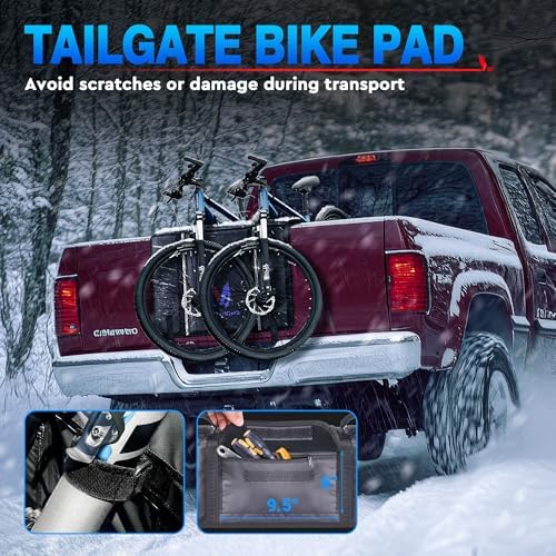 MICTUNING Tailgate Bike Pad for Mountain Bike, Secure 2 Bikes on Truck, ScratchResistant Tailgate Pad with Reflective Strips and Tool Pocket, for Outdoor Bicycle Transportation