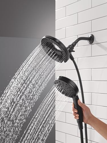 Delta Faucet 6-Setting In2ition 2-in-1 Dual Shower Head with ProClean Spray, Matte Black Round Shower Head with Hose, Hand Held Shower Head, Matte Black 75655BL