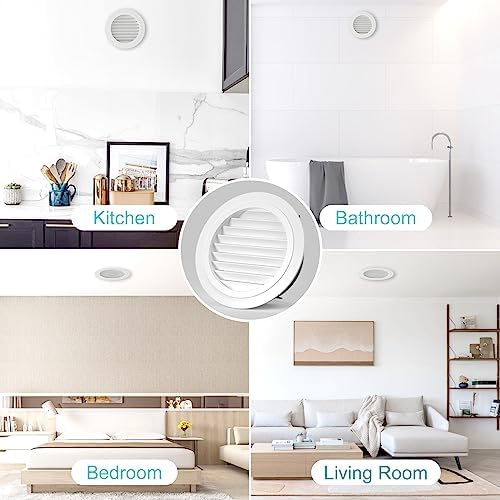 HG Power 8 Inch Soffit Vent, Round Vent Cover with Built-in Screen Mesh, ABS Louver Round Air Vent Ceiling Diffuser for Exhaust Fan, Bathroom, Office and Home HVAC Ventilation, 200mm, White