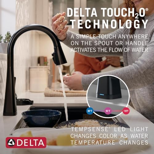 Delta 19802TZ-BL-DST Lenta Kitchen Faucet, Without Soap Dispenser, Matte Black