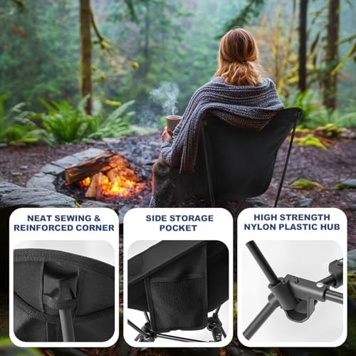 Lightweight Camping Chair, Portable Camping Chair with Carry Bag for Adults, Low Back Folding Compact Outdoor Chair for Backpacking, Hiking, Beach Garden, Picnic, and Travel (Black)