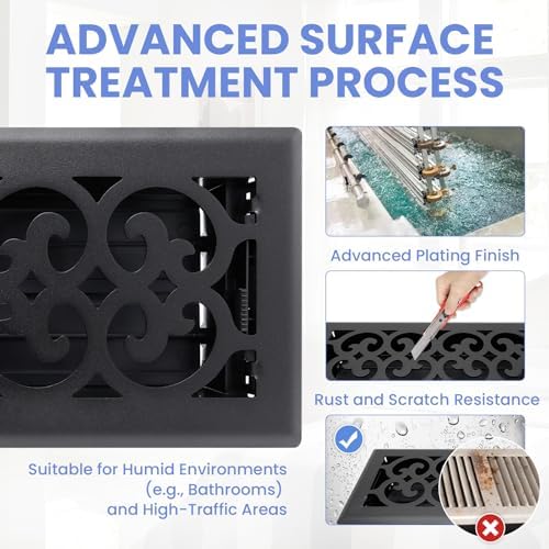 4x10 Inches Heavy Duty Walkable Floor Register Easy Adjust Air Supply Lever Floor Vents - Charlotte Design - Vent Cover for Home Floor - Matte Black