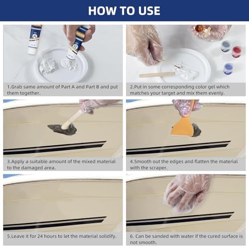 Globalcom Fiberglass Boat Repair Kit, (Color Match) Gel Coat Repair Kit for Boats, Marine Fiberglass Repair Kit for Boats, Epoxy Filler for Boats, Fiberglass Repair Kit Fix Holes Chips Pit Cracks