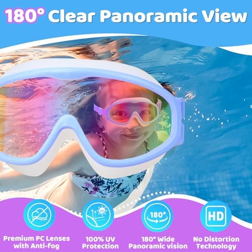 Vvinca Kids Goggles with Comfort Fabric Strap, Kids Swim Goggles Wide View Anti-Fog/UV No Leaking Swimming Goggles for 3-14