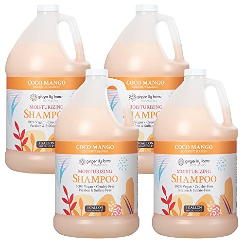 Ginger Lily Farms Botanicals Moisturizing Shampoo for All Hair Types, Coco Mango, 100% Vegan & Cruelty-Free, Coconut Mango Scent, 1 Gallon Refill (Pack of 4)