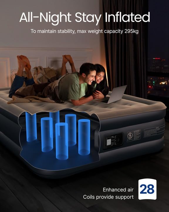 iDOO Air Mattress Full with Built in Pump, 18" Raised Comfort Blow up Mattress, Inflatable Mattress for Guests & Home, Air Bed, colchon inflable, Upgraded Four Chamber Technical Airbed