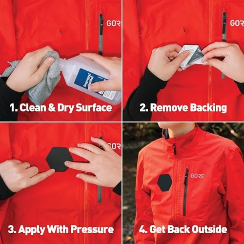 Gear AID Tenacious Tape Gore-TEX Fabric Patches for Quickly Fixing Holes and Tears in Jackets, Gloves, Rain and Ski Pants, Black, 2.5” x 2.8” Hexagon, 2.5” x 4” Rectangle