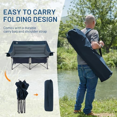 TIMBER RIDGE Fully Padded Double Camping Chair, Heavy Duty Outdoor Folding Camp Couch, Loveseat Camping Chairs Perfect for Campsites, Patio/Lawn, Soccer Games or Other Youth Sports, Supports 600 lbs
