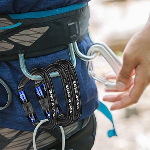 25KN Auto Locking Carabiner - UIAA Certified Heavy Duty Climbing Carabiners for Rock Climbing, Camping, Rappelling, Hunting, Rescue Equipment - Professional Carabiner Clips (Black)