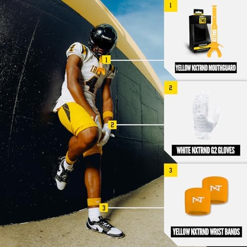 Nxtrnd Two Football Mouth Guard, Football Mouthpiece with Strap, Fits Adult & Youth (Yellow)