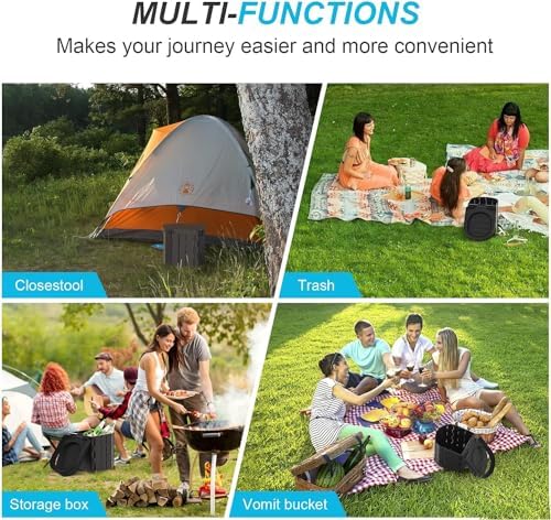 Portable Toilet for Camping, Portable Toilet for Adults, Portable Potty for Adults, Folding Waterproof Porta Potty for Camping, Car, Bucket, Travel, Outdoor, Hiking, Trips, Boat, Beach, Tent (Black)