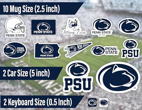 Penn State Stickers (14 Piece) Penn State University Gifts for Men Football Fans for Car Laptop Water Bottle + 2 Large PSU Nittany Lions Car Decals, 10 Water Bottle Size, 2 Keyboard Size