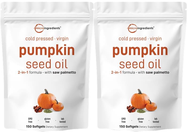 Micro Ingredients Pumpkin Seed Oil with Saw Palmetto, 300 Softgels (2 Pack) | Cold Pressed, Pure Virgin Oil, Essential Fatty Acids, & Phytosterols | Natural Herbal Supplement | Non-GMO
