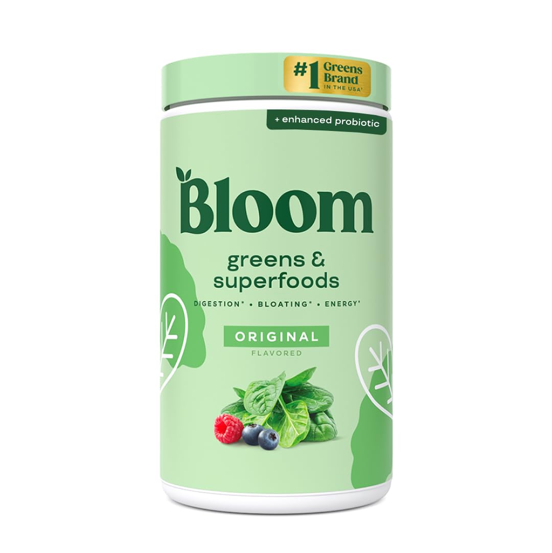 Bloom Nutrition Superfood Greens Powder, Digestive Enzymes with Probiotics and Prebiotics, Gut Health, Bloating Relief for Women, Chlorella, Green Juice Mix with Beet Root Powder, 60 SVG, Original