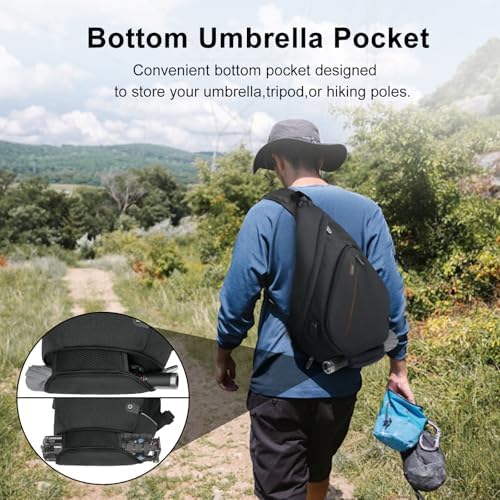 TUDEQU Sling backpack, 8 Pockets Sling Bag Crossbody, 19L Large Sling Bag for Men Travel Crossbody Backpack Hiking Outdoor