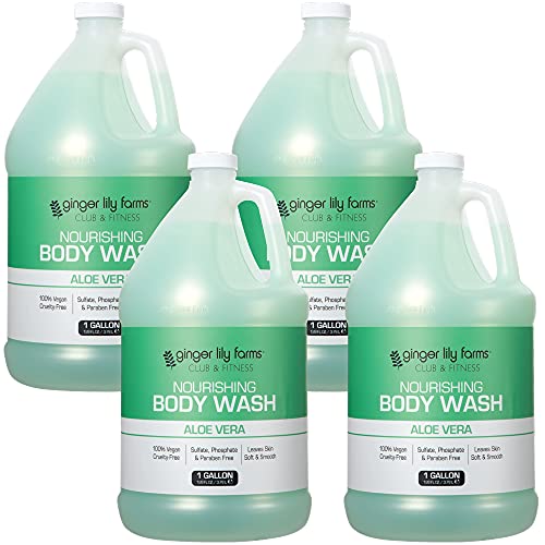 Ginger Lily Farms Club & Fitness Nourishing Body Wash, 100% Vegan & Cruelty-Free, Aloe Vera Scent, 128 Fl Oz (Pack of 4)
