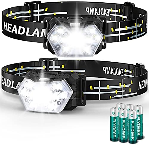 2000 Lumen 9 LED Headlamp 2 Pack, Ultra Bright Head Lamp with 6 Modes, IPX5 Waterproof Head Light, Lightweight Head Flashlight for Running Night-Walking Camping, 6 AAA Batteries Included