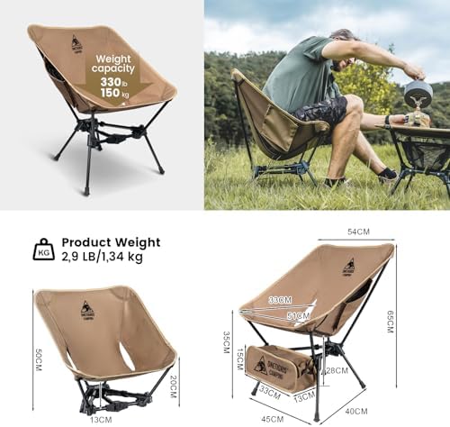 OneTigris Tigerblade Camping Chair, Lightweight Folding Backpacking Hiking, Compact Portable 330 lbs Capacity