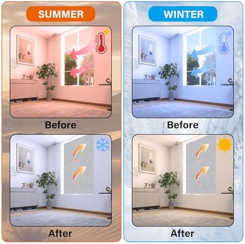 winemana Window Insulation Roll, 59IN x 8FT Reflective Heat Shield Bubble Film, Double-Sided Aluminum Foil Insulation, Weatherproof Garage Door Cover for Windows, RV, Basement, Winter & Summer