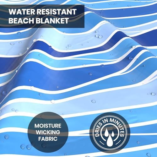 Extra Large Beach Blanket Waterproof & Sandproof 9'x10'8" for 10 People - Beach Essentials for Family, Picnic, Concert, Travel - Includes 4 (+2) Stakes - by Everlasting Comfort