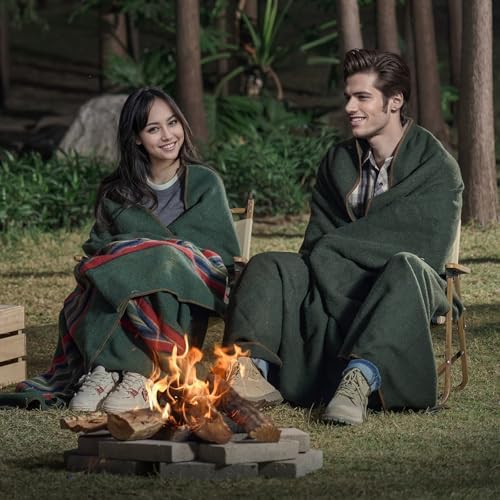 VEVOR Wool Camping Blanket, Large Warm Stadium Blanket, Flame Retardant, Great for Outdoors, Picnics, Hiking, Sports Events, Travel, Car & Bushcraft Survival Kits, 64" x 88", Army Green Wool Blankets