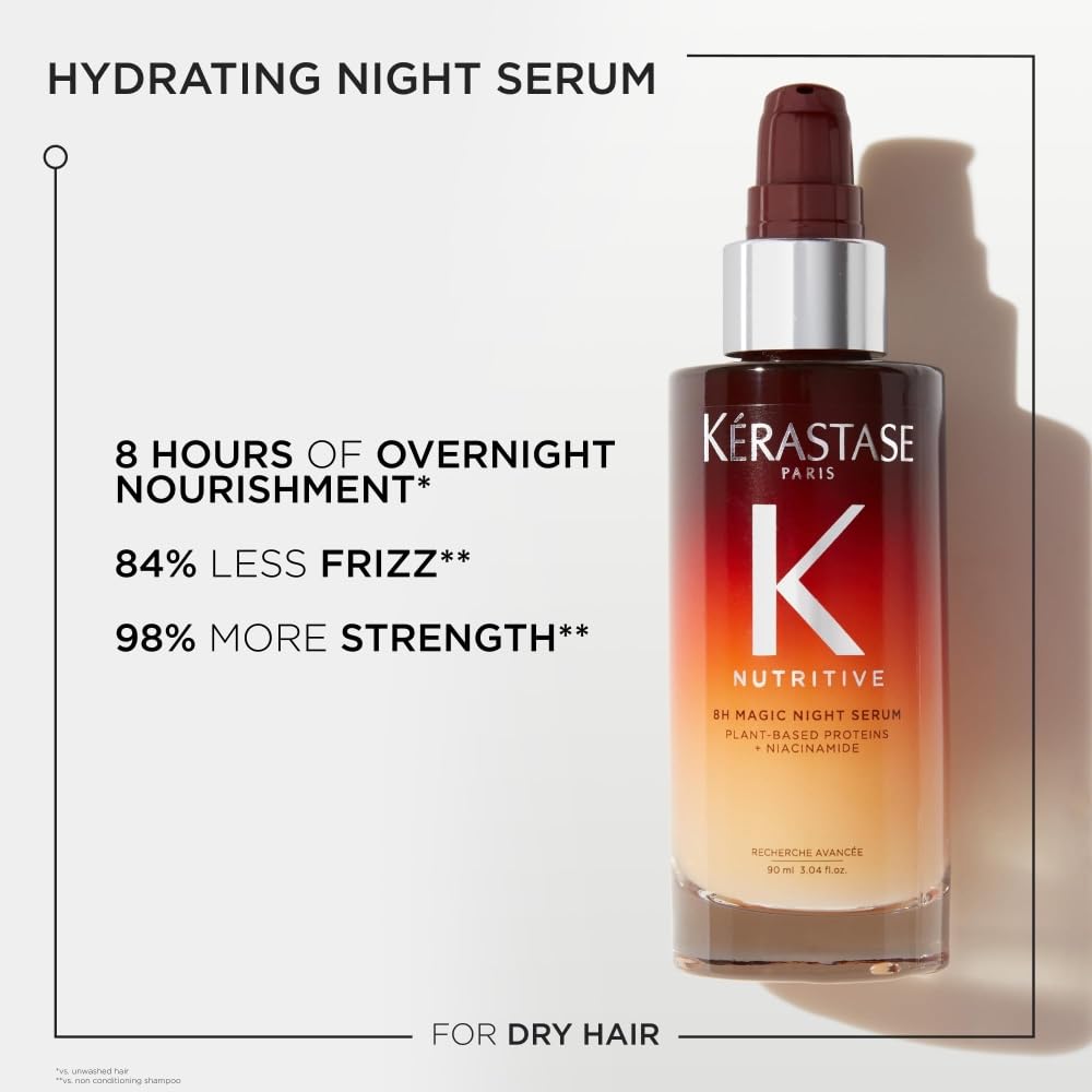 KÉRASTASE Nutritive 8H Magic Night Hair Serum, Overnight Hydrating Treatment for Dry Hair, Intensely Nourishes, Detangles & Prevents Frizz for All Hair Types, 3.04 Fl Oz