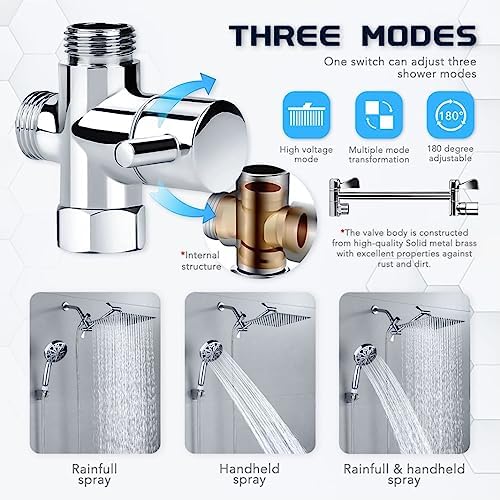 12''Rainfall Shower Head with Handheld Combo High Pressure 8+2 MODE built-in power wash, Stainless Steel Chrome Showerhead with 11'' Extension Arm Height/Angle Adjustable with Holder&60"Hose