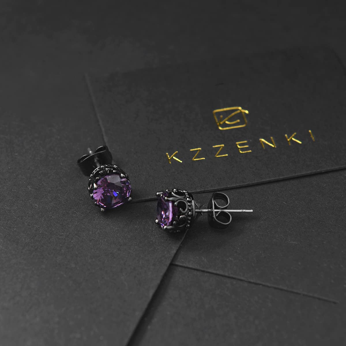 KZZENKI Purple and Black Earrings for Women Men, Cool Gothic Stud Earrings