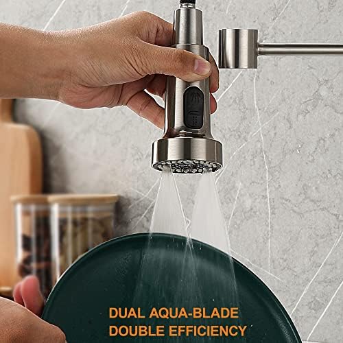 Pull Down Spray Head Replacement - for Kitchen Faucet Sprayer Head with 15 Adapters, 3 Function Pull Out Faucet Spray Nozzle, Brushed Nickel