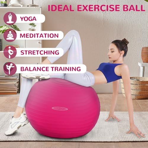 Anti-Burst and Slip Resistant Exercise Ball - Yoga, Fitness, Birthing Ball With Quick Pump, 2,000-Pound Capacity, Multiple Colors and Sizes